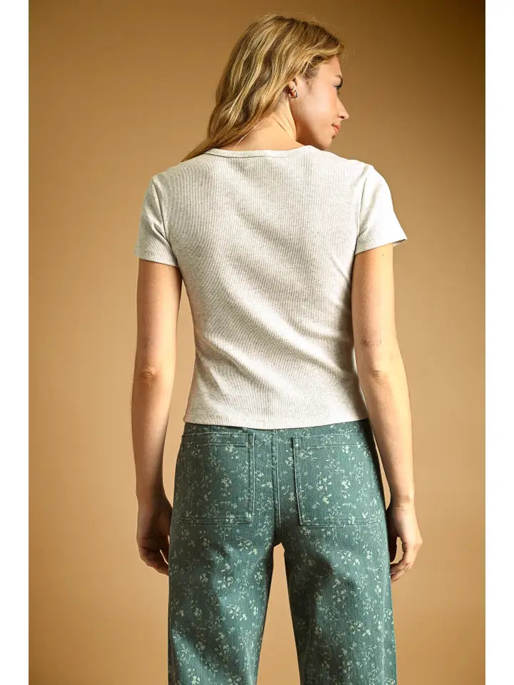 Round Neck Short Sleeve Top - Melange Grey