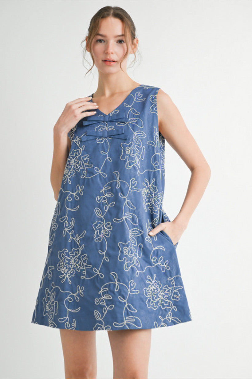 Floral Embroidered Dress - Blue SANNA baby and child Floral Embroidered Dress - Blue SANNA baby and child