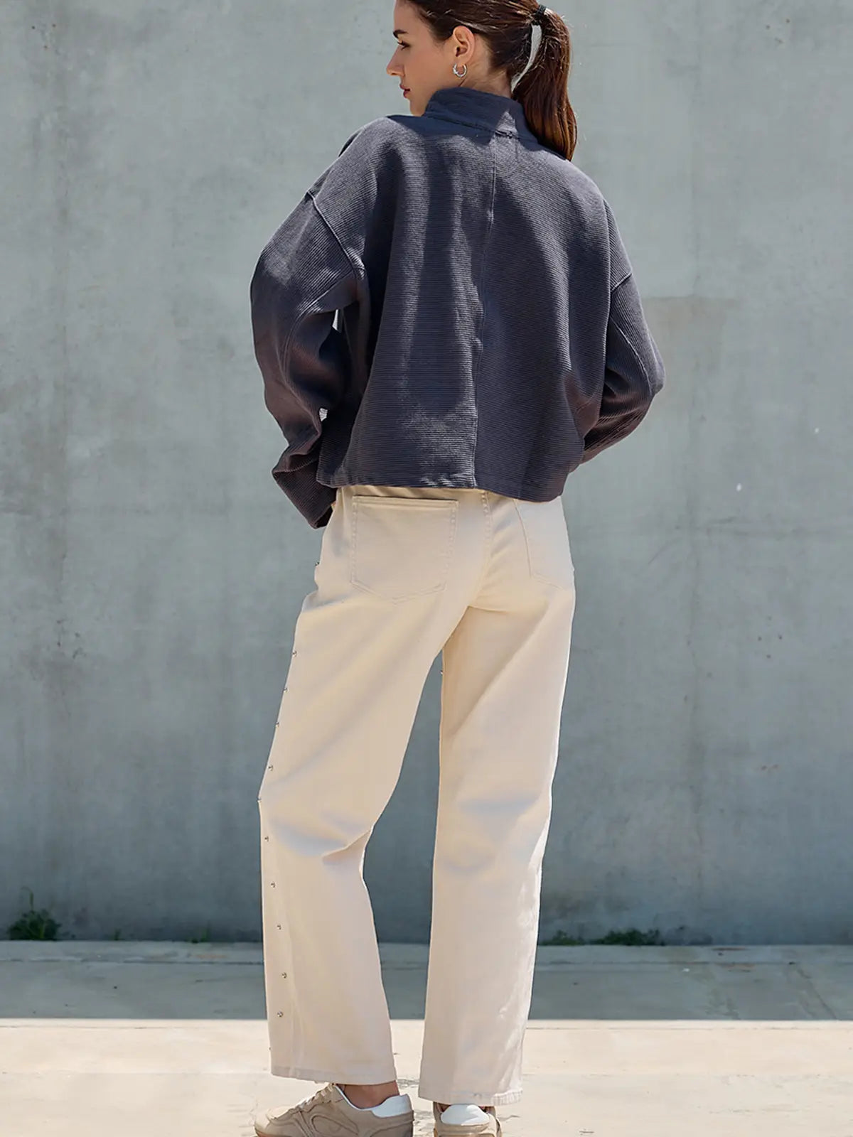 Textured Half Zip Pullover - Washed Charcoal
