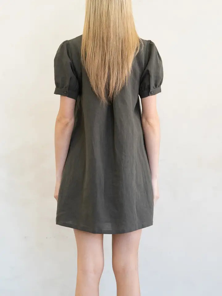 Puff Sleeve Mini Dress - Deep Green
