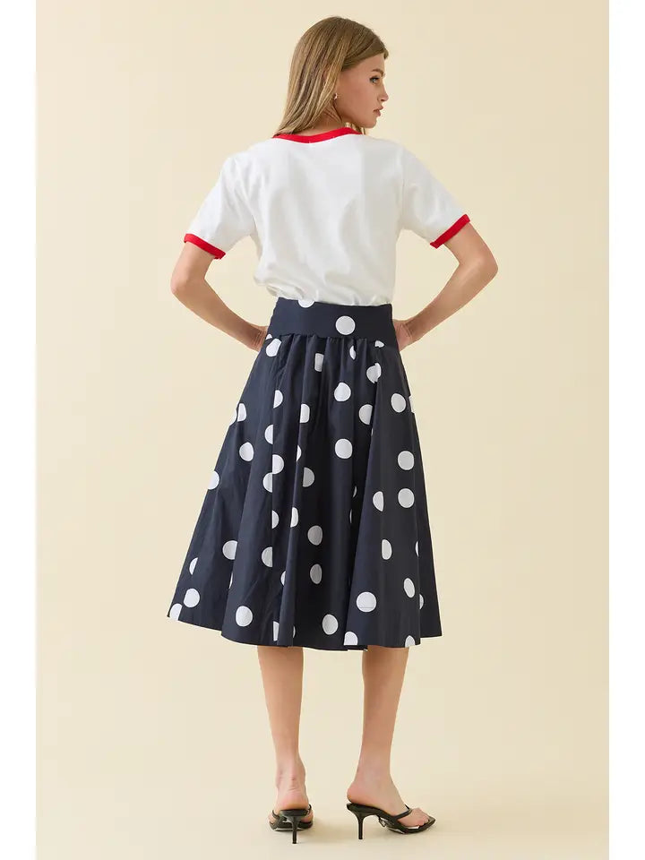 Polka Dot Midi Skirt - Navy