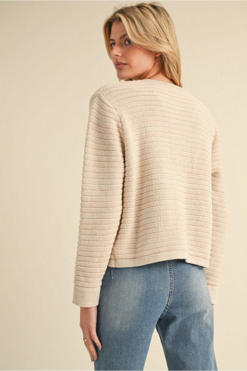 Structured Knit Jacket with Gold Buttons - Oatmeal