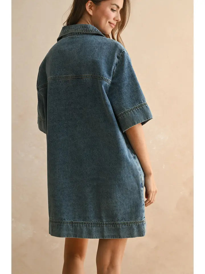 V-Neck Tunic Dress - Denim