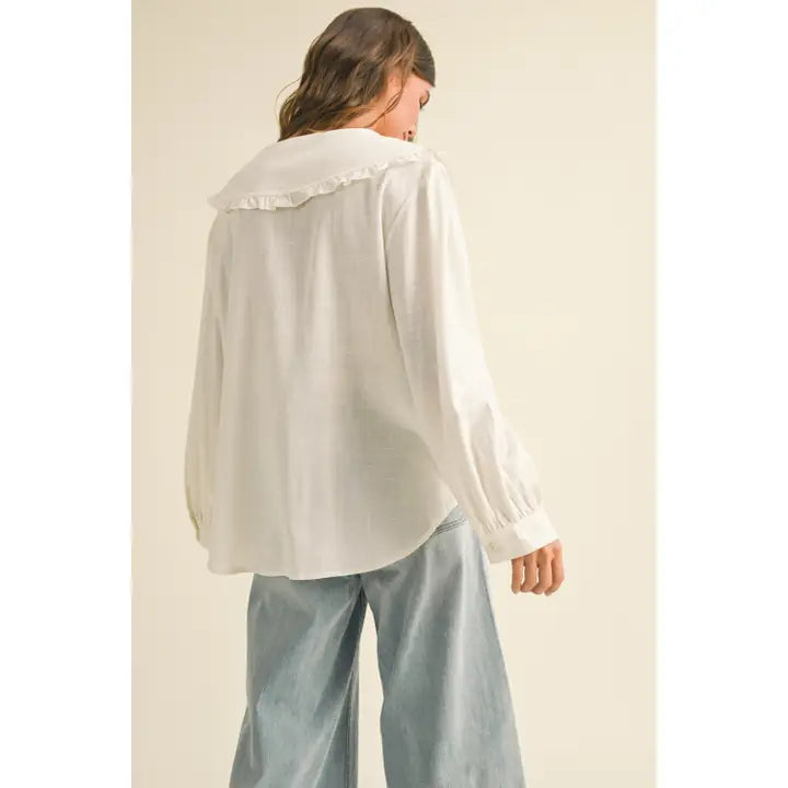 Peter Pan Collar Button Down Shirt - Off White