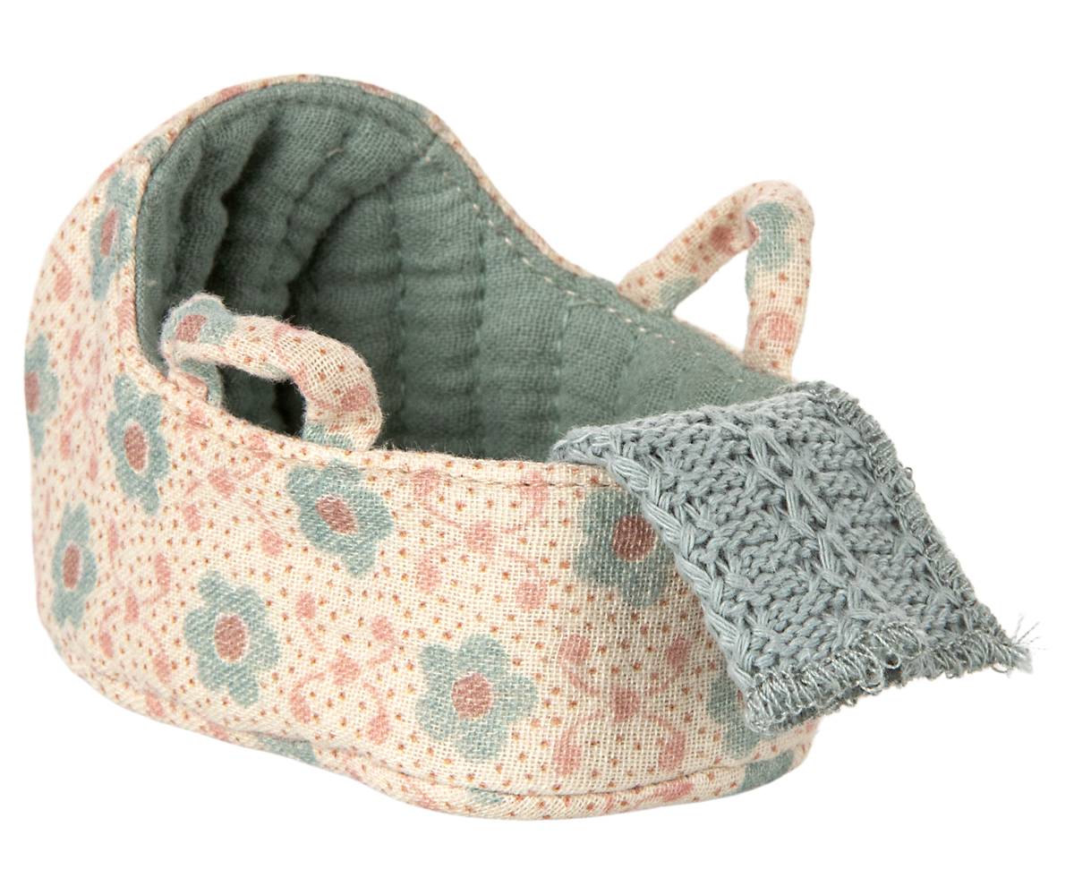 Maileg - Carry Cot, Baby Mouse - Blue