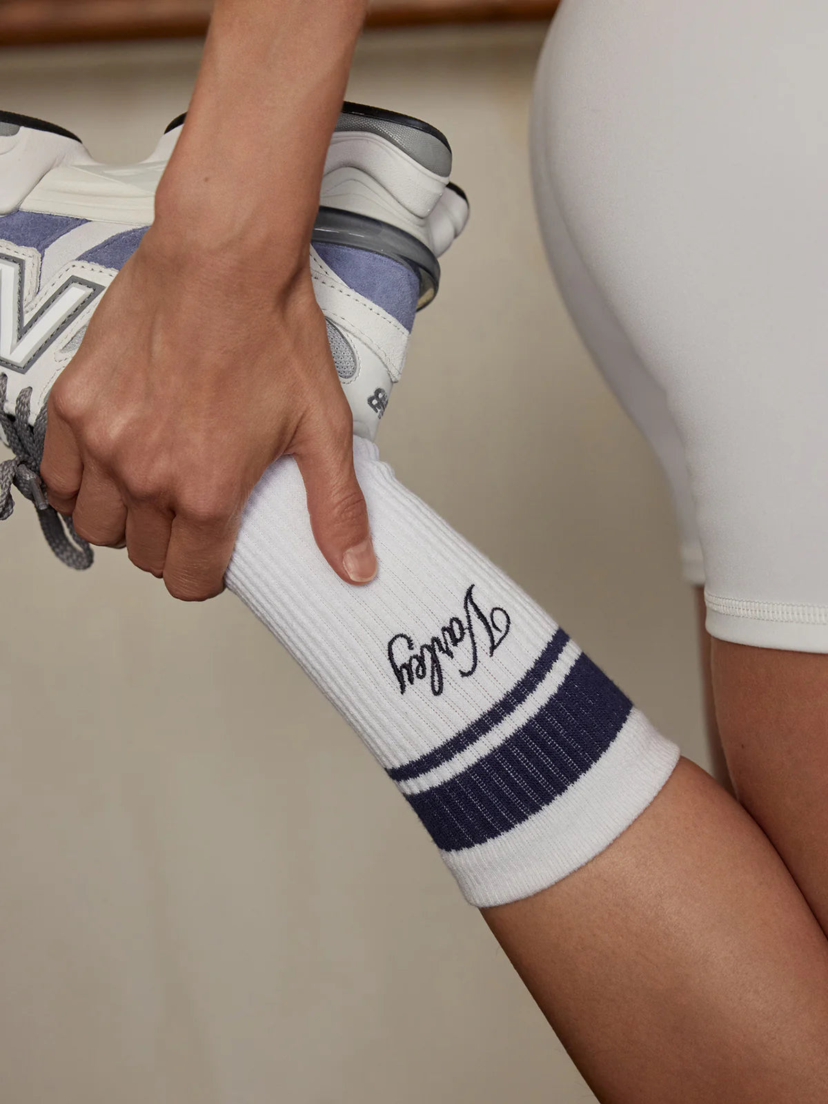 Varley - Lamar Club Stripe Sock - White/Blue Nights
