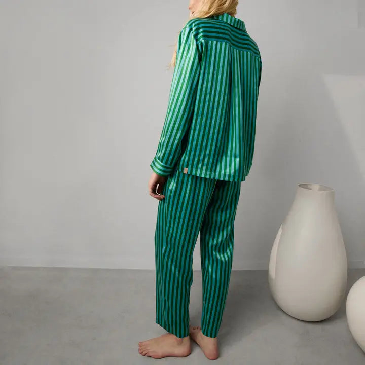 Lunya - Washable Silk Long Sleeve Pant Set - Halcyon Stripe