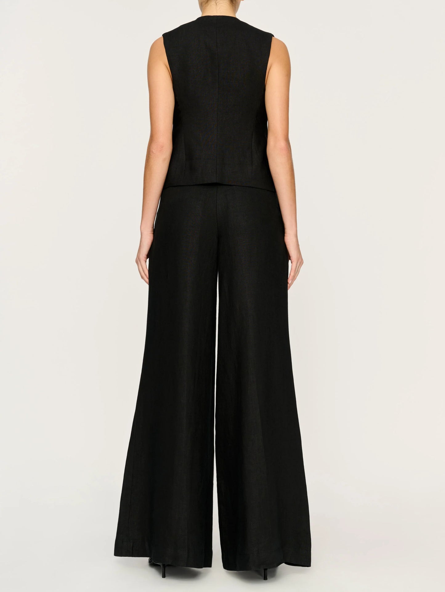 Zia Tie Front Vest - Black Linen