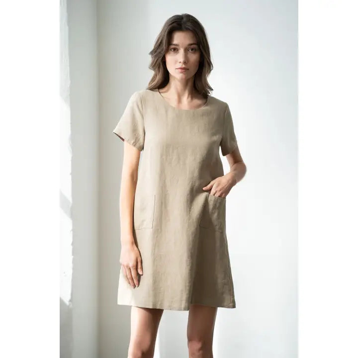 Casual Midi Linen Dress - Olive