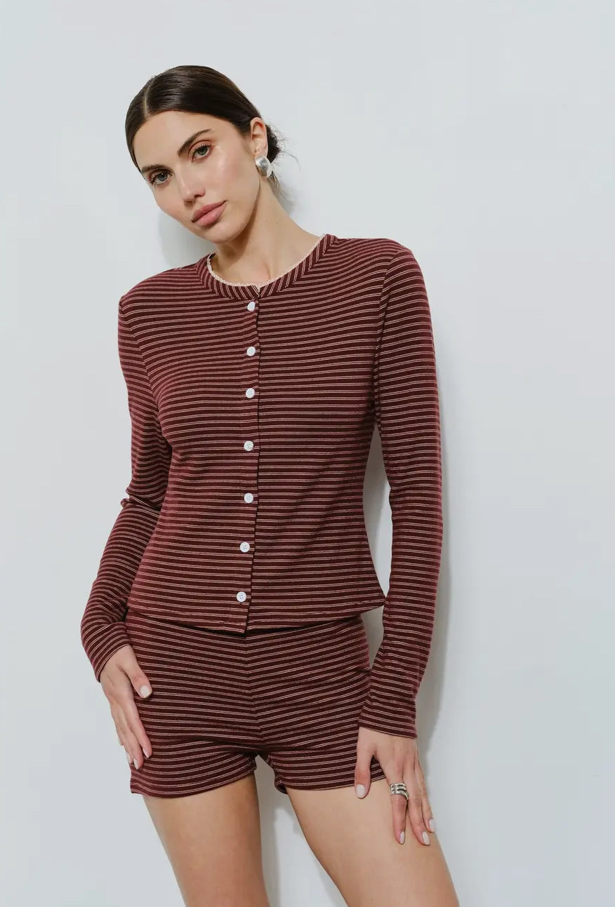 Renata Striped Pajama Short Set - Berry