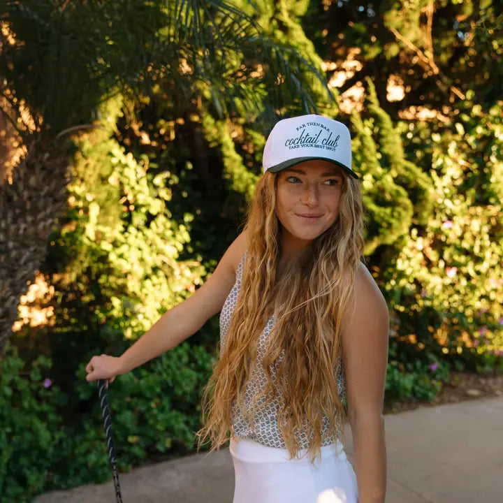 Par Then Bar Cocktail Club Hat - Dark Green + White