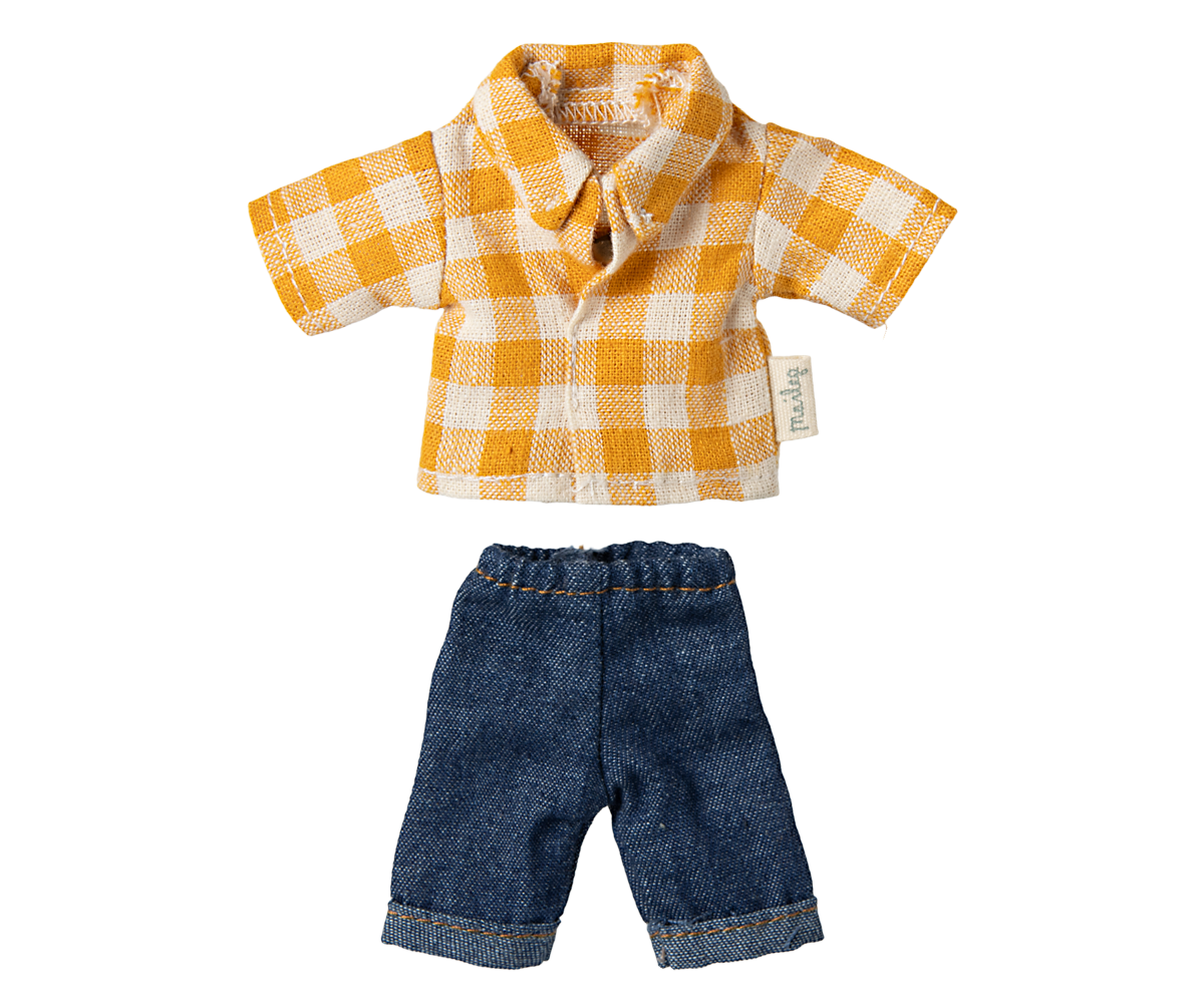 Maileg - Yellow Checkered Shirt and Pants - Dad Mouse