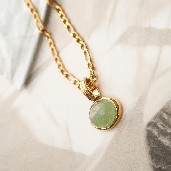 Winslow Non Tarnish Green Stone Pendant Chain Necklace