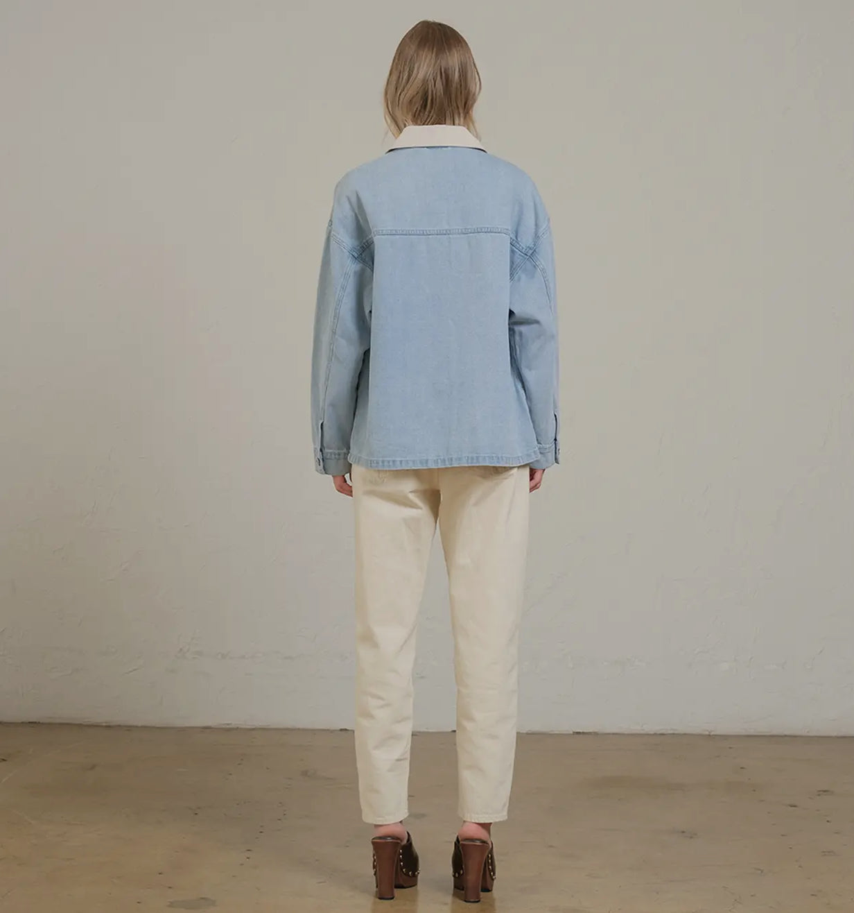 Contrast Collar Denim Jacket - Light Jacket