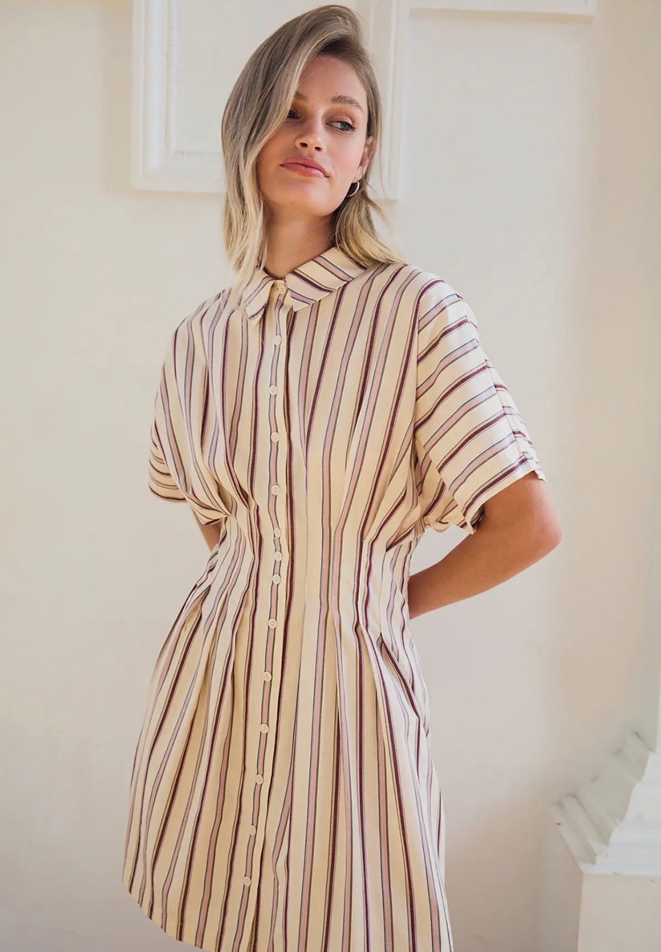 Button Front Pintuck Cotton Dress