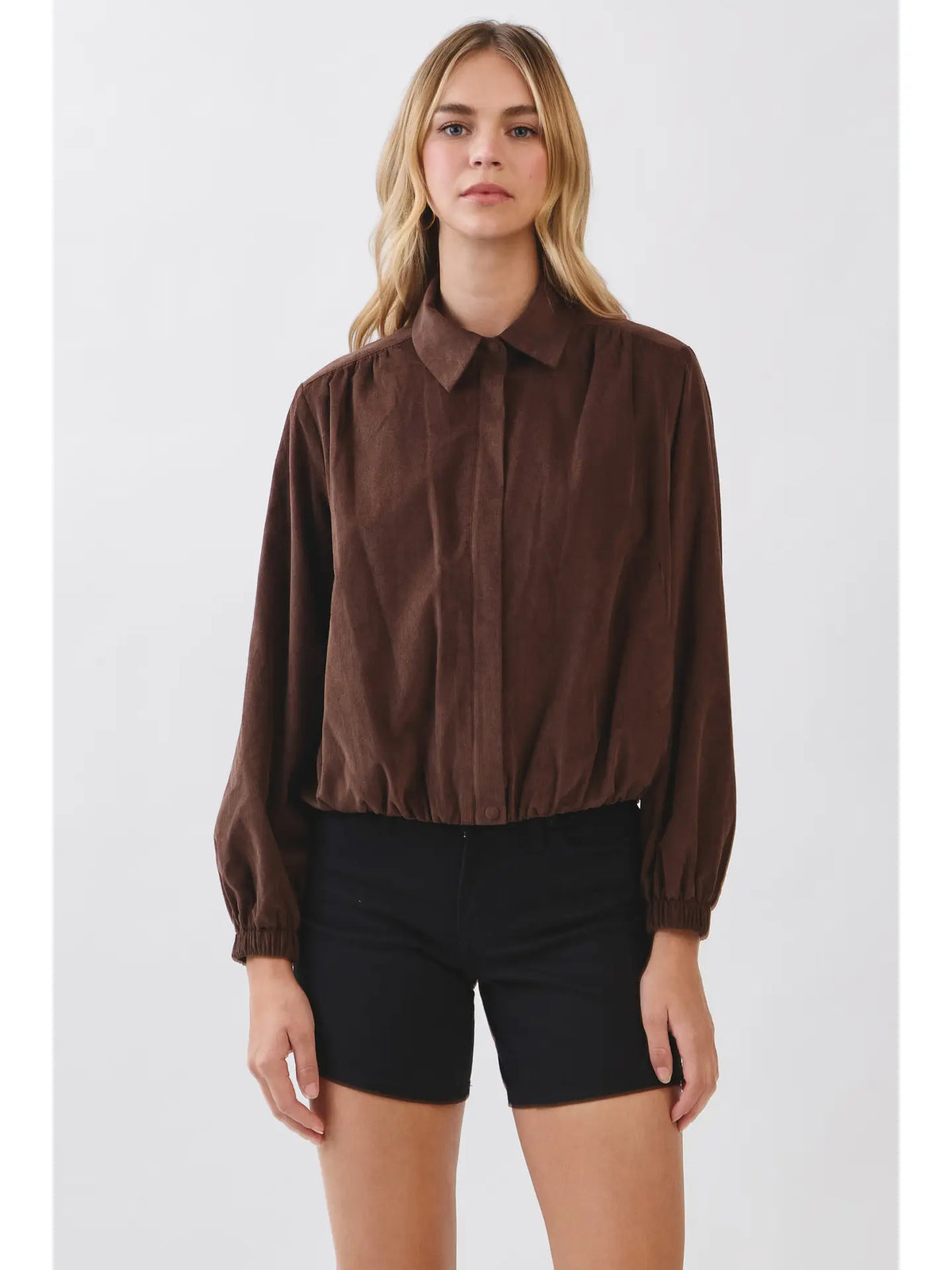 Corduroy Zip-Up Collar Jacket - Espresso
