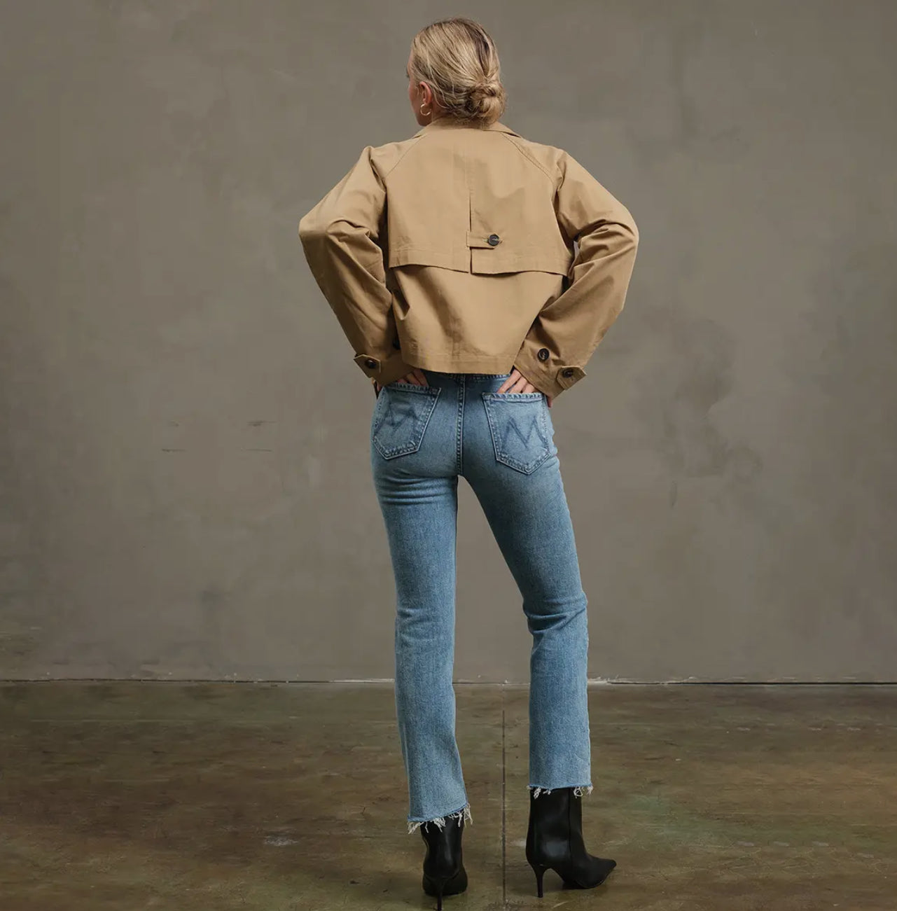 Short Double-Breasted Trench Jacket - Khaki Beige