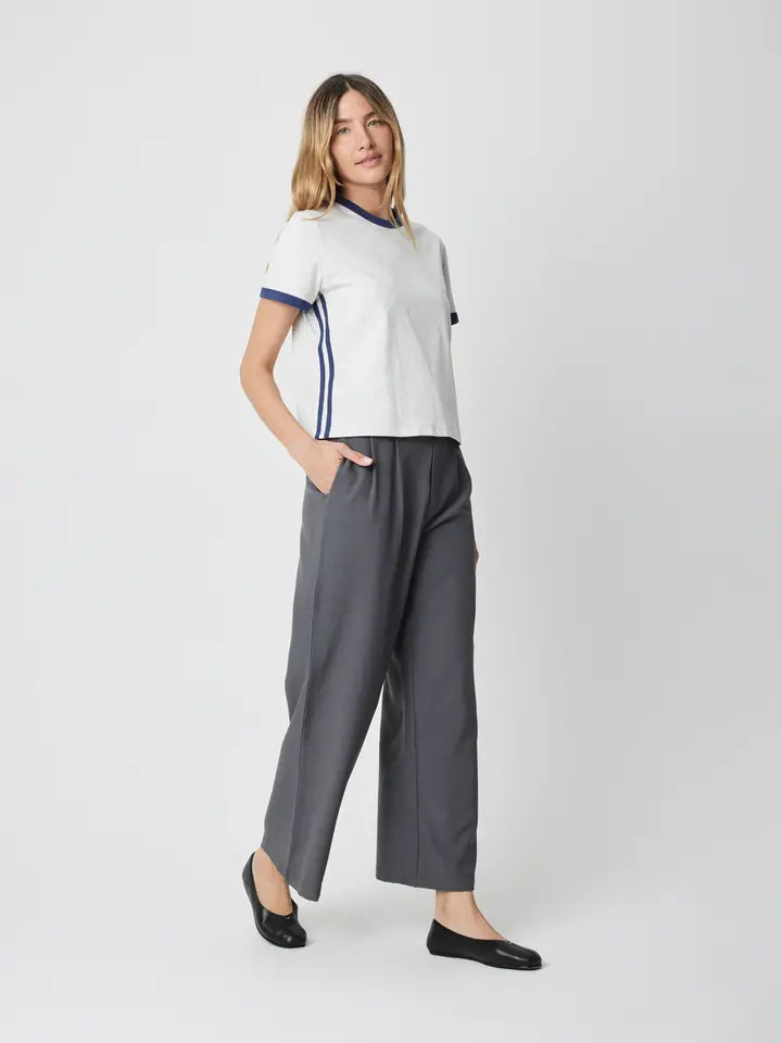 Sporty Contrast Tee - Heather Grey/Navy