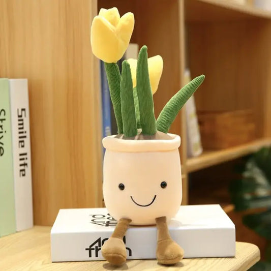 Plush Potted Tulips - Yellow