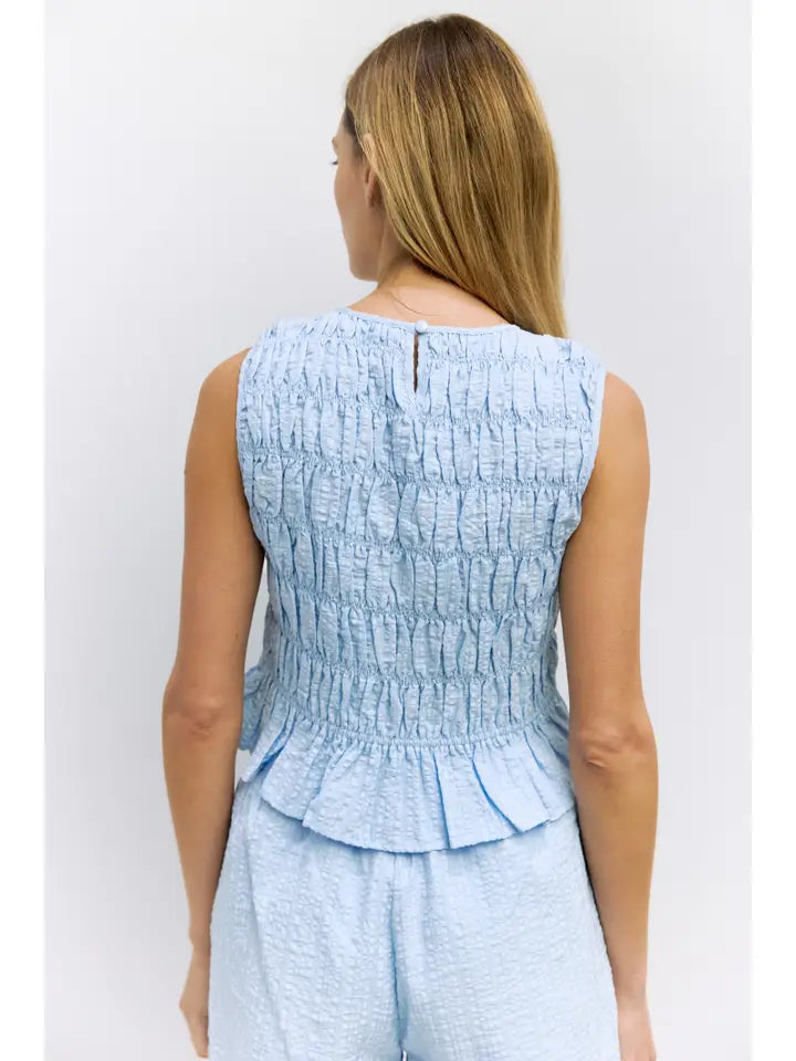 Smocked Sleeveless Blouse - Blue