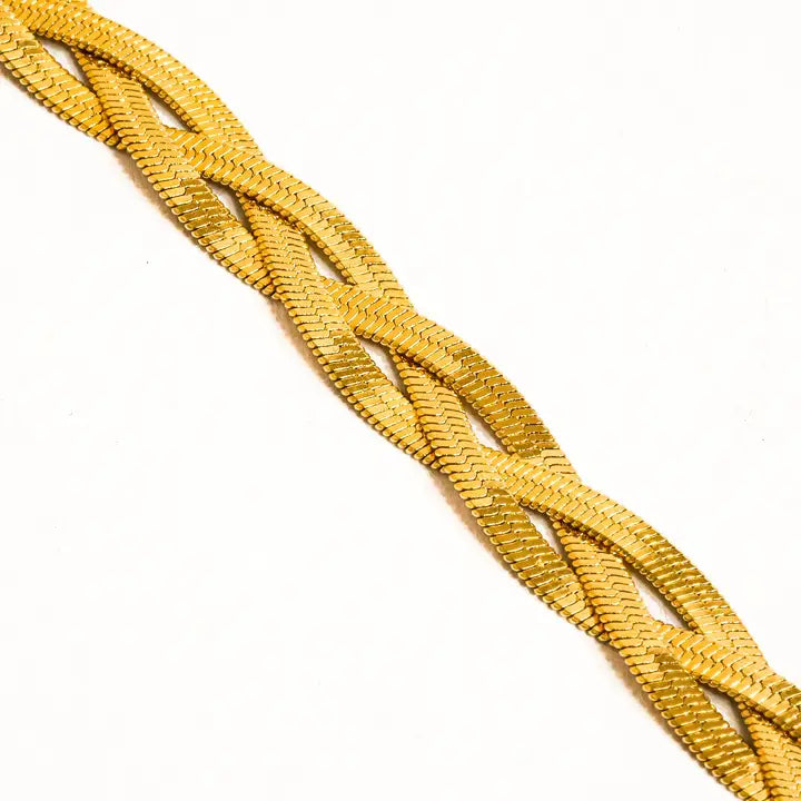 Yvet 18K Gold Non-Tarnish Braided Snake Chain Bracelet - Gold