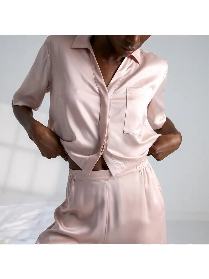 Lunya - Washable Silk High Rise Pant Set - Delicate Pink