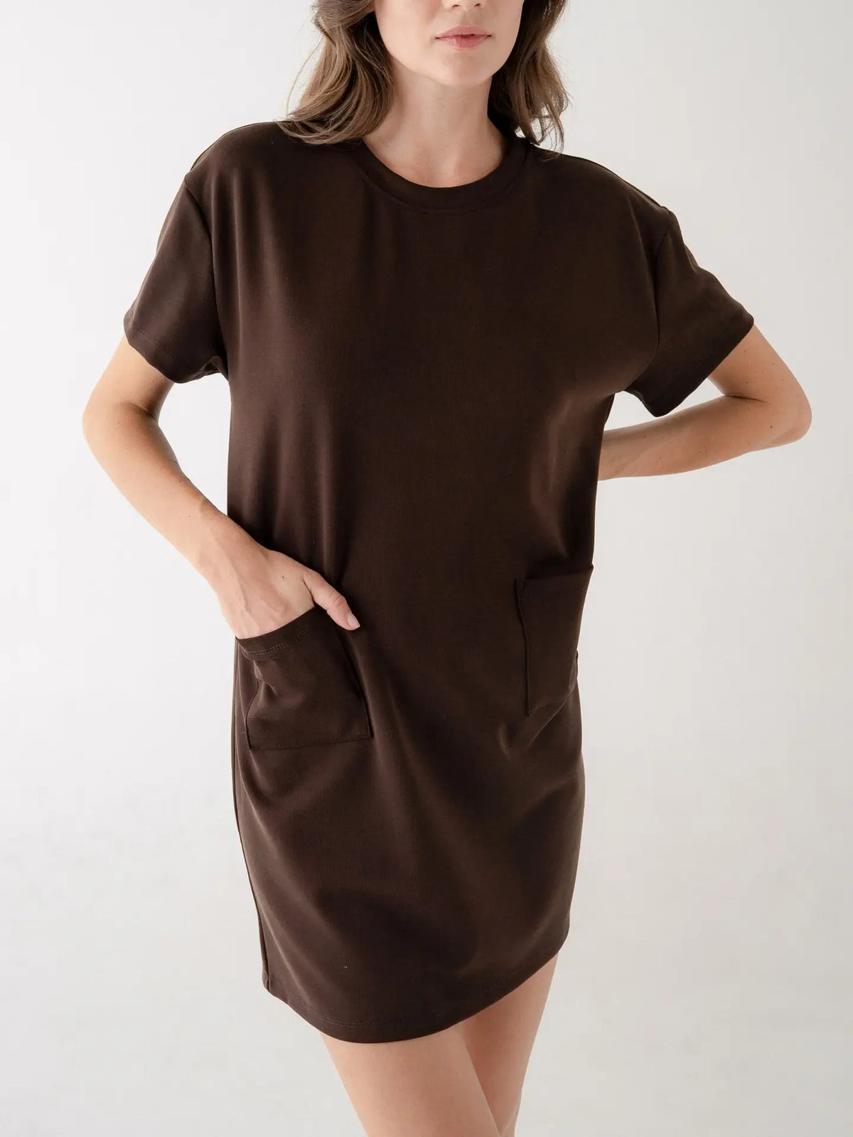 Short Sleeve T-Shirt Dress - Coffee Brown