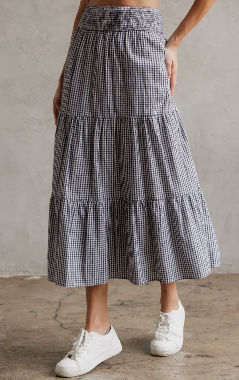 Tiered Midi Skirt - Black & White Gingham