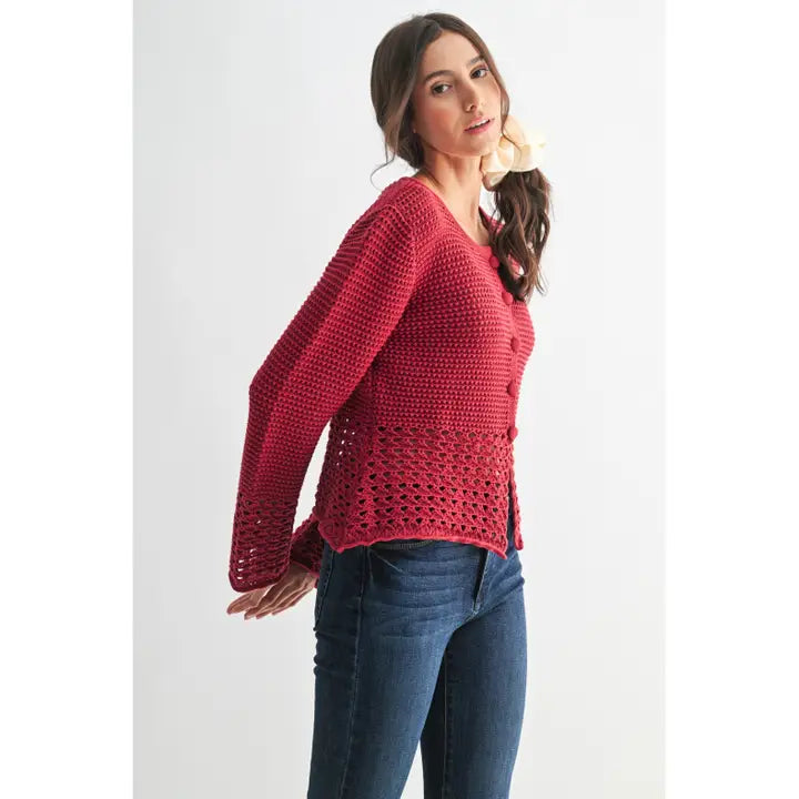 Crochet Cardigan - Crimson Red