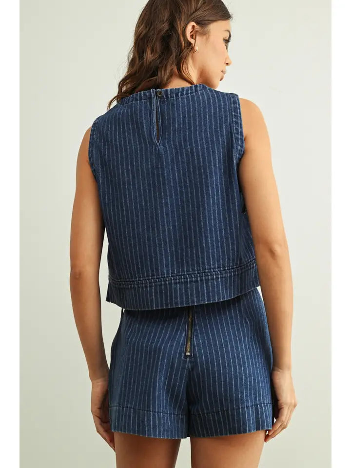 Denim Skort - Pinstripe