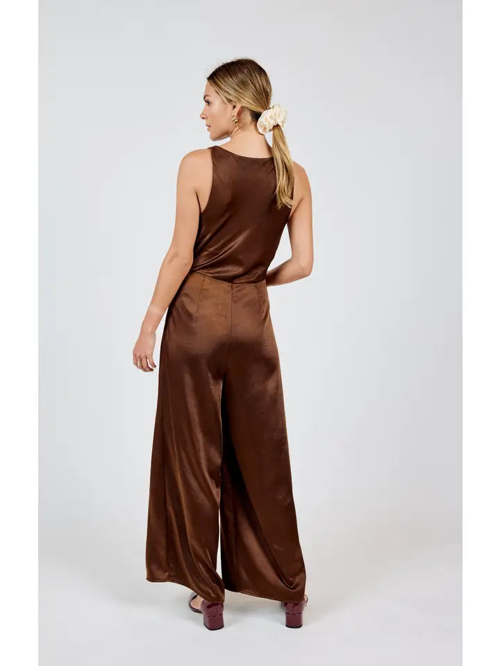 Warm Tea Cowl Neck Jumpsuit - Chocolate
