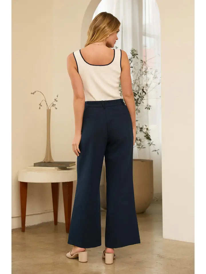 Pintucked Straight Leg Pant - Navy