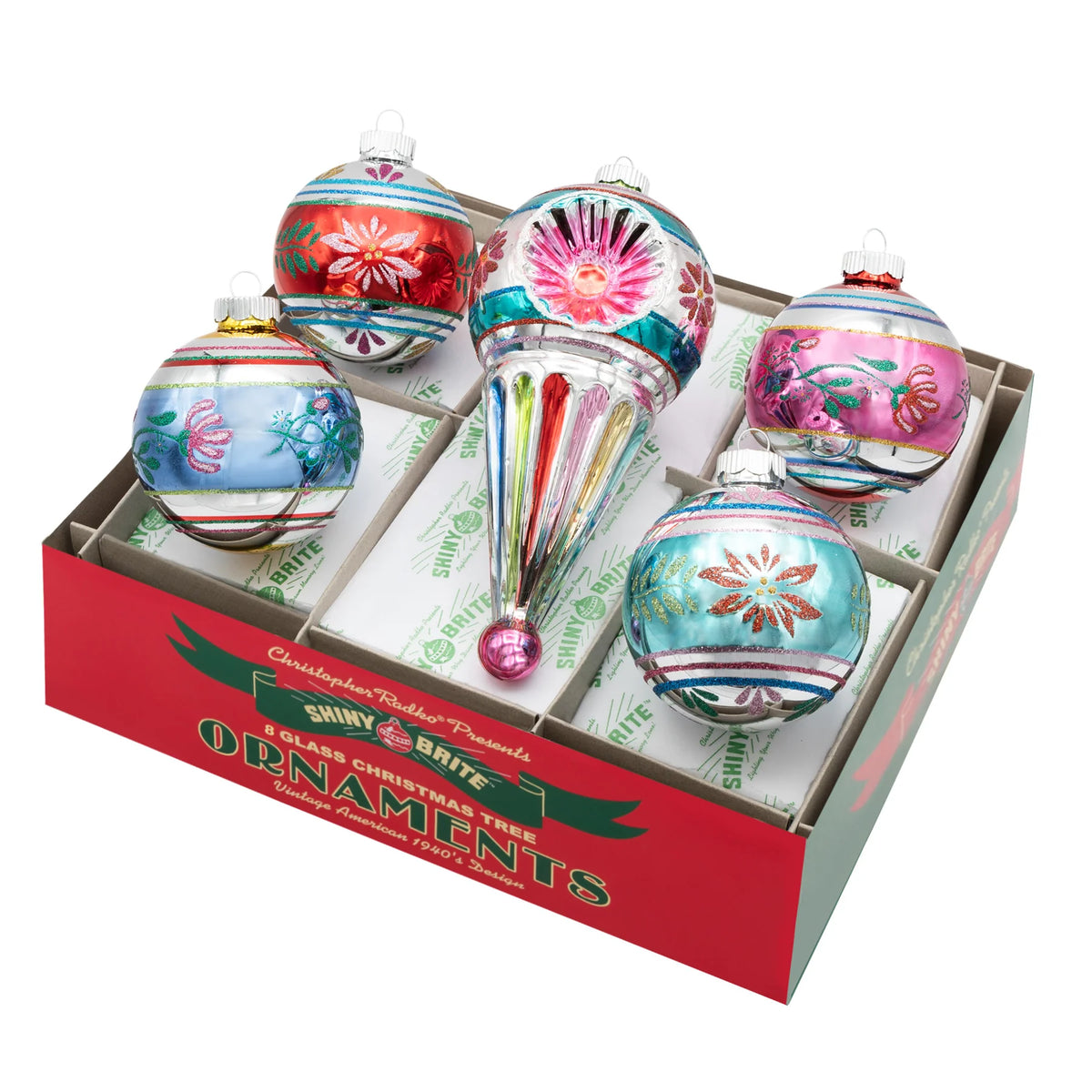 Shiny Brite - Christmas Confetti 5 Count 3.25" Decorated Rounds & 7" Shape