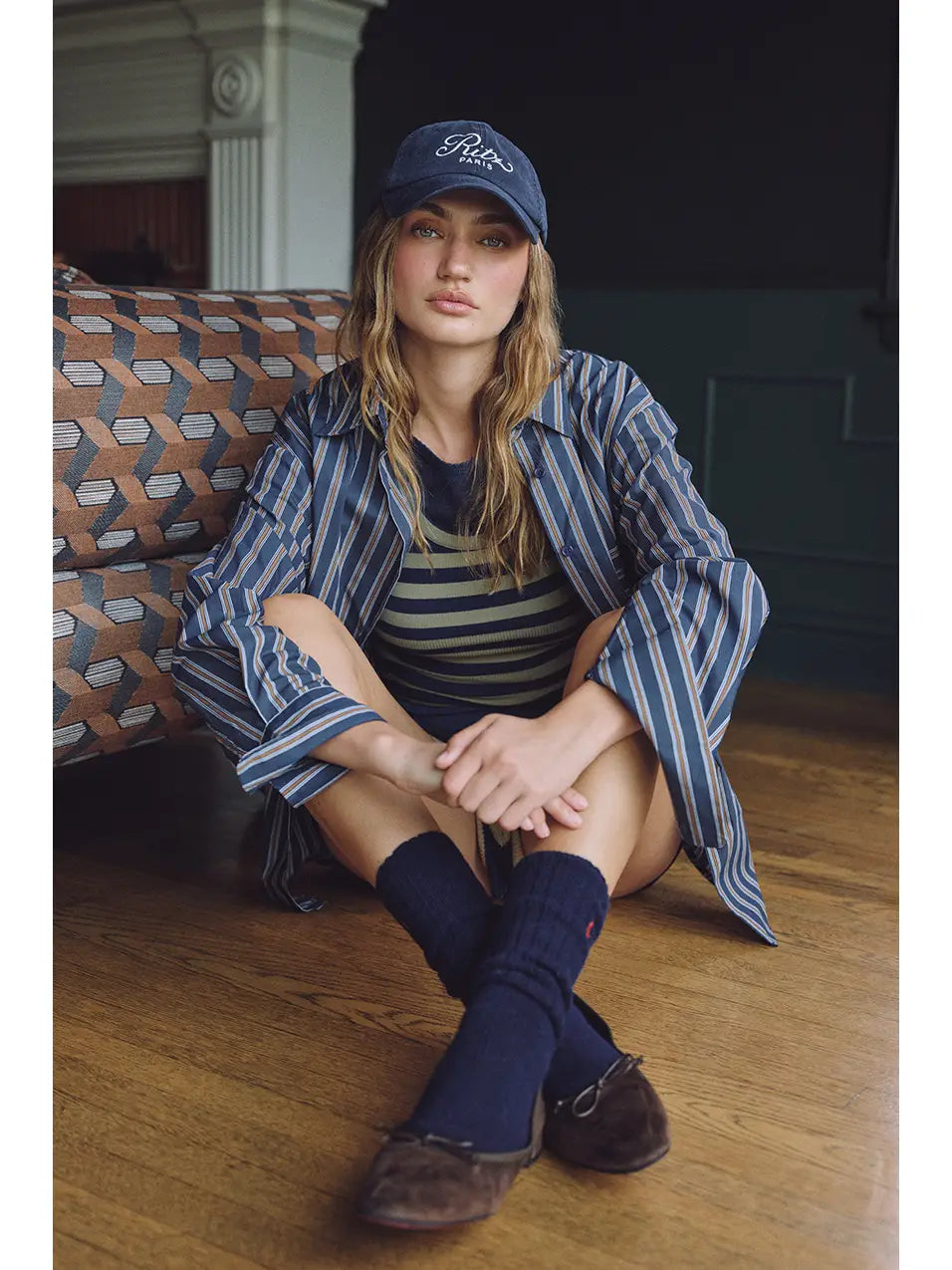 Hunter Striped Oversized Shirt - Navy Brown