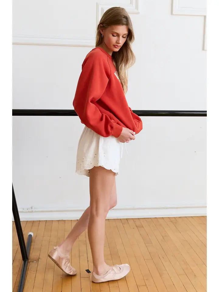Scallop Eyelet Elastic Waist Shorts - White