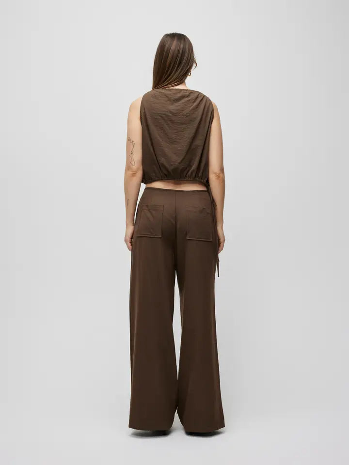 Tie Front Lightweight Pants - Brown