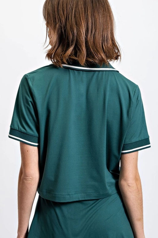 Polo Crop Tennis Shirt - Green Jasper