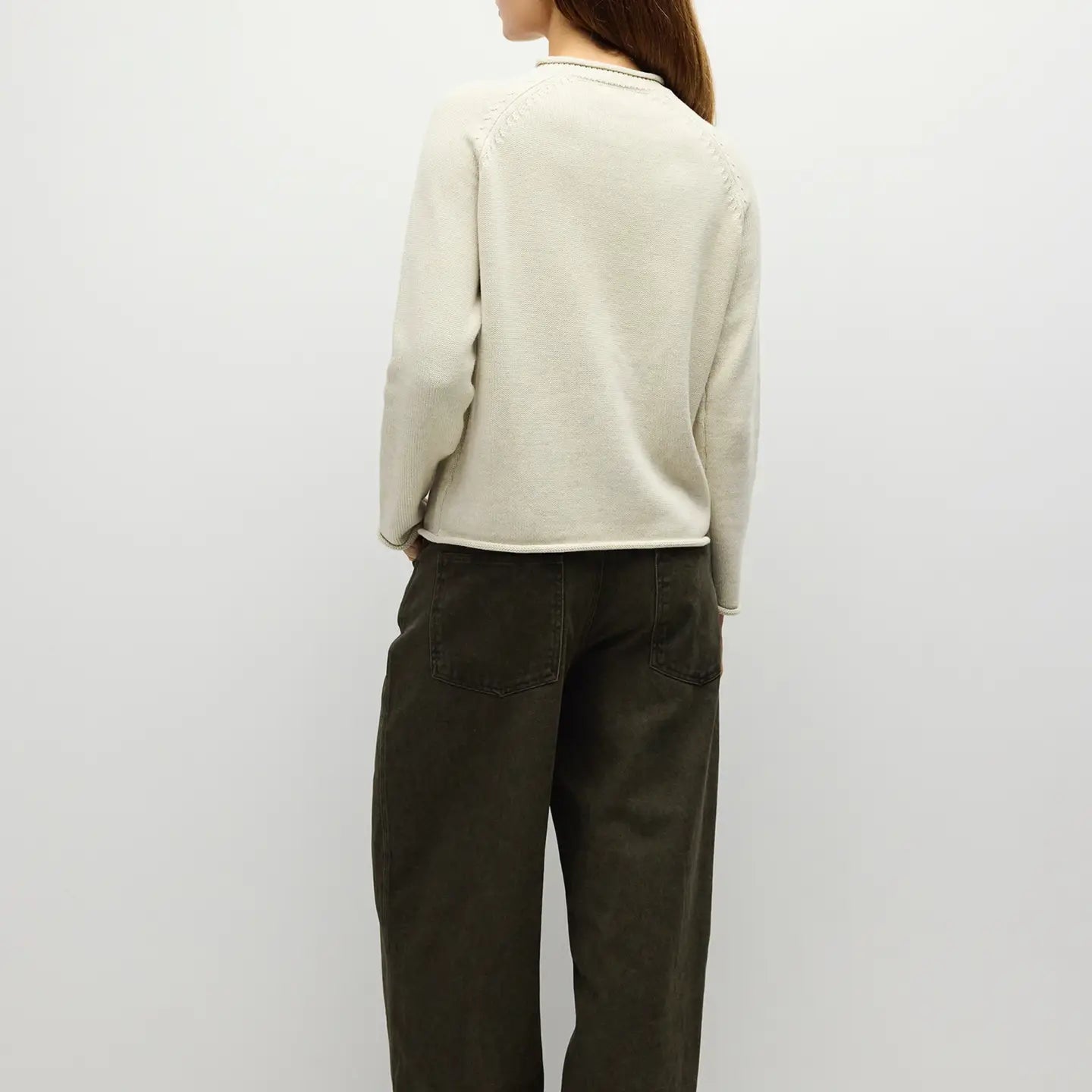 Rolled Neck Raglan Sweater - Oatmeal