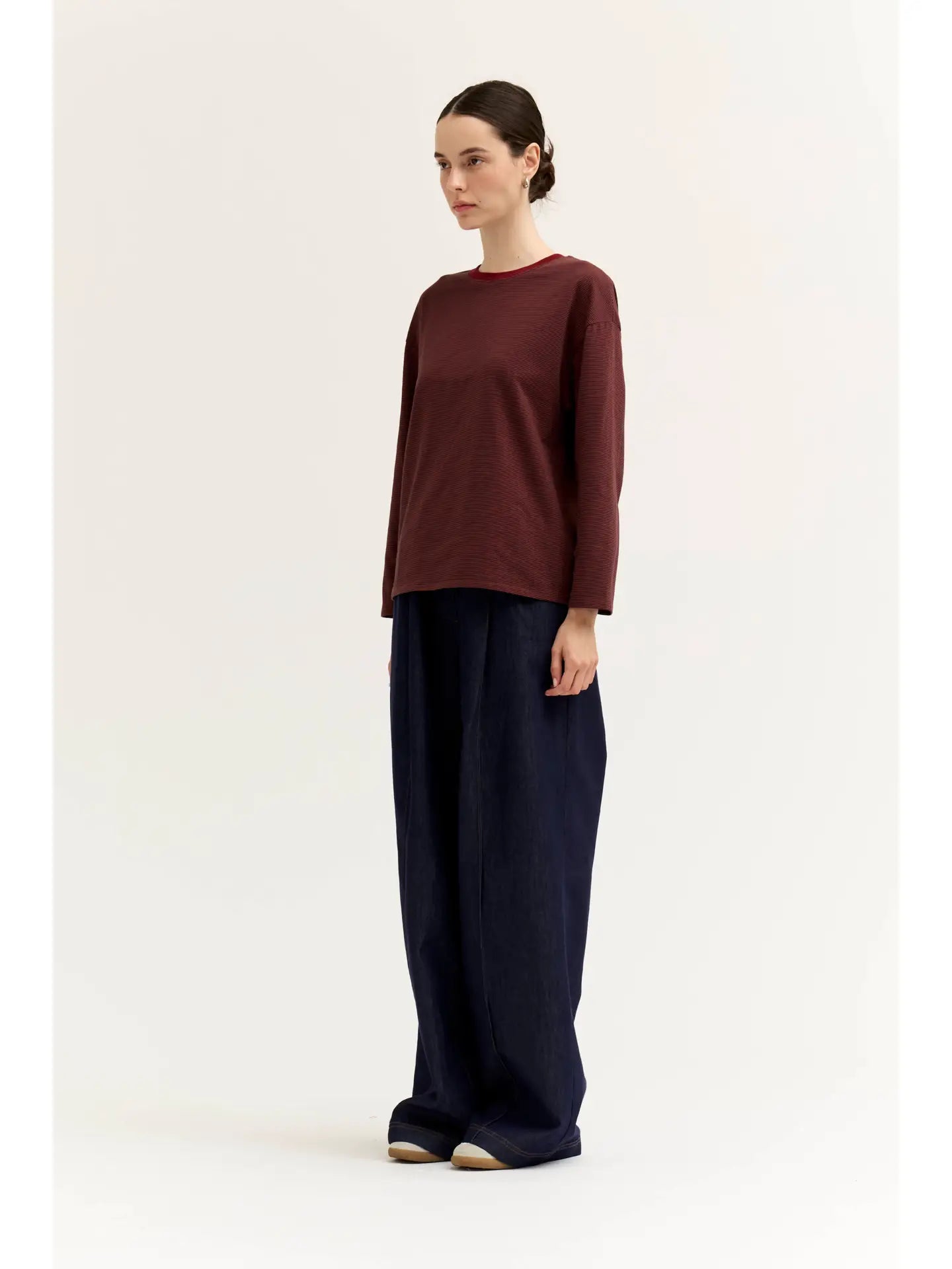 Grade + Gather - Contrast Color Rib Tee - Brick Red Stripe