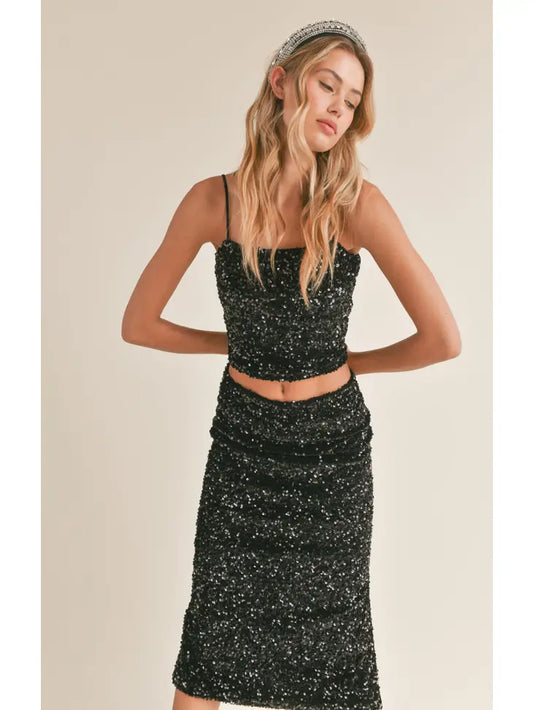 Sequined Cropped Top - Black