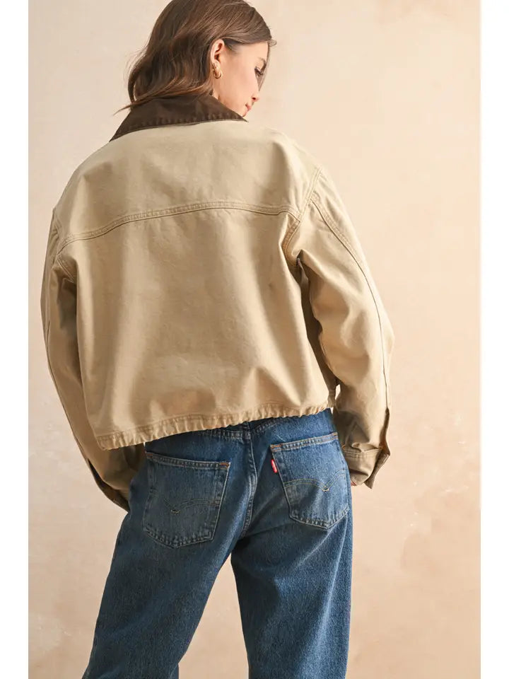 Collar Contrasted Utility Jacket - Beige