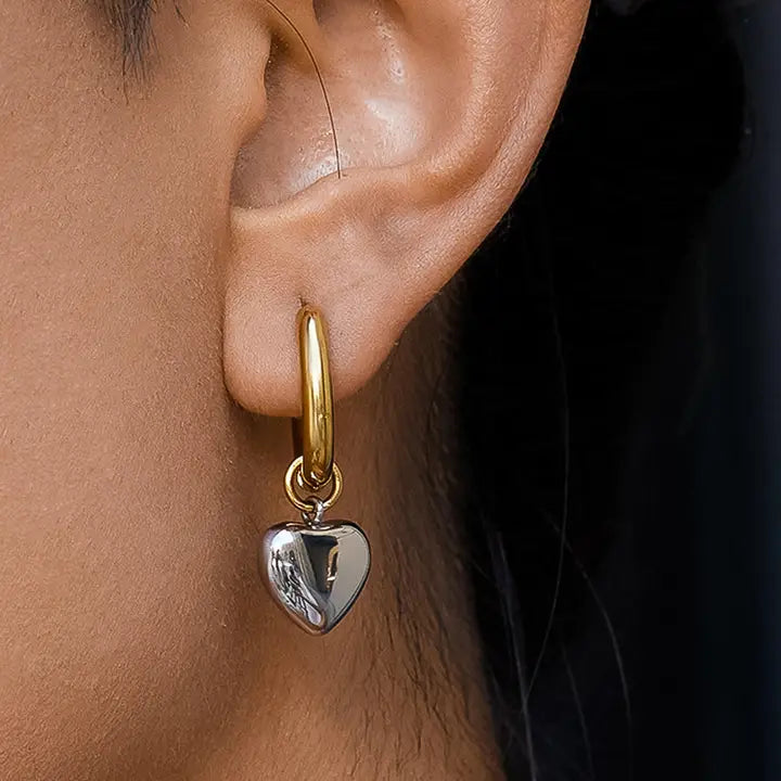 Noor 18K Non-Tarnish Two Tone Heart Earring