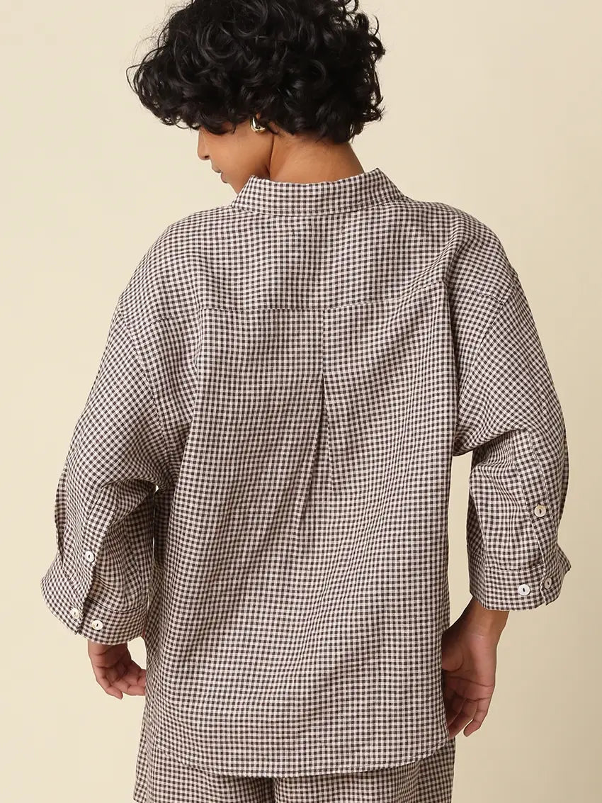Gabi Gingham Linen Shirt - Brown Natural