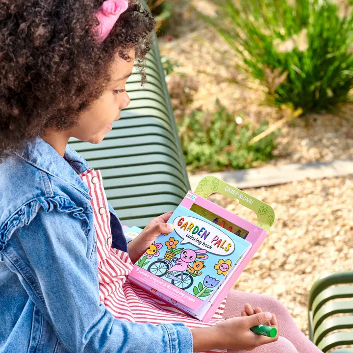 OOLY - Carry Along Crayon + Coloring Book Kit - Garden Pals - Set of 10