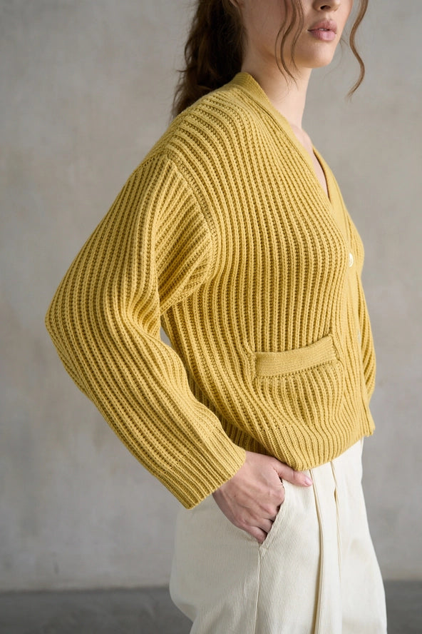 Chunky Ribbed Cardigan - Baby Yellow