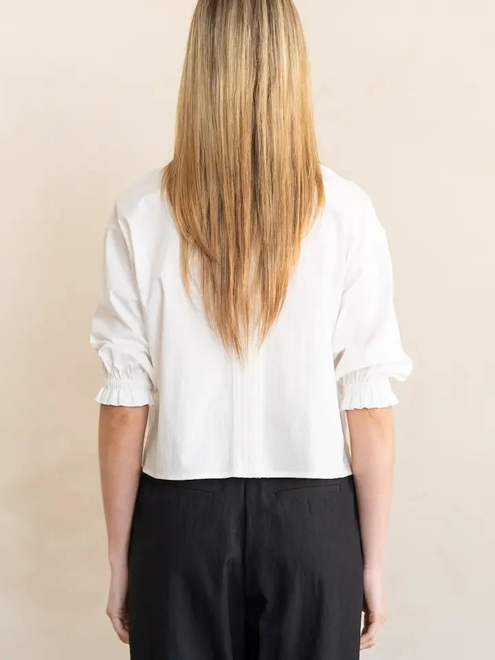 Eyelet Lace Panel Button Up Blouse - White