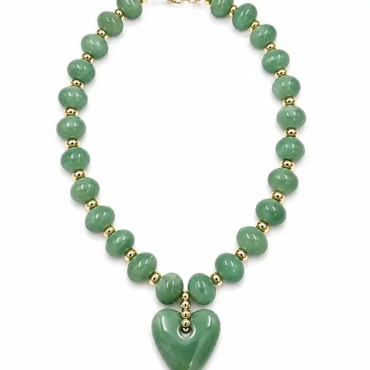 Beaded Heart Necklace - Green