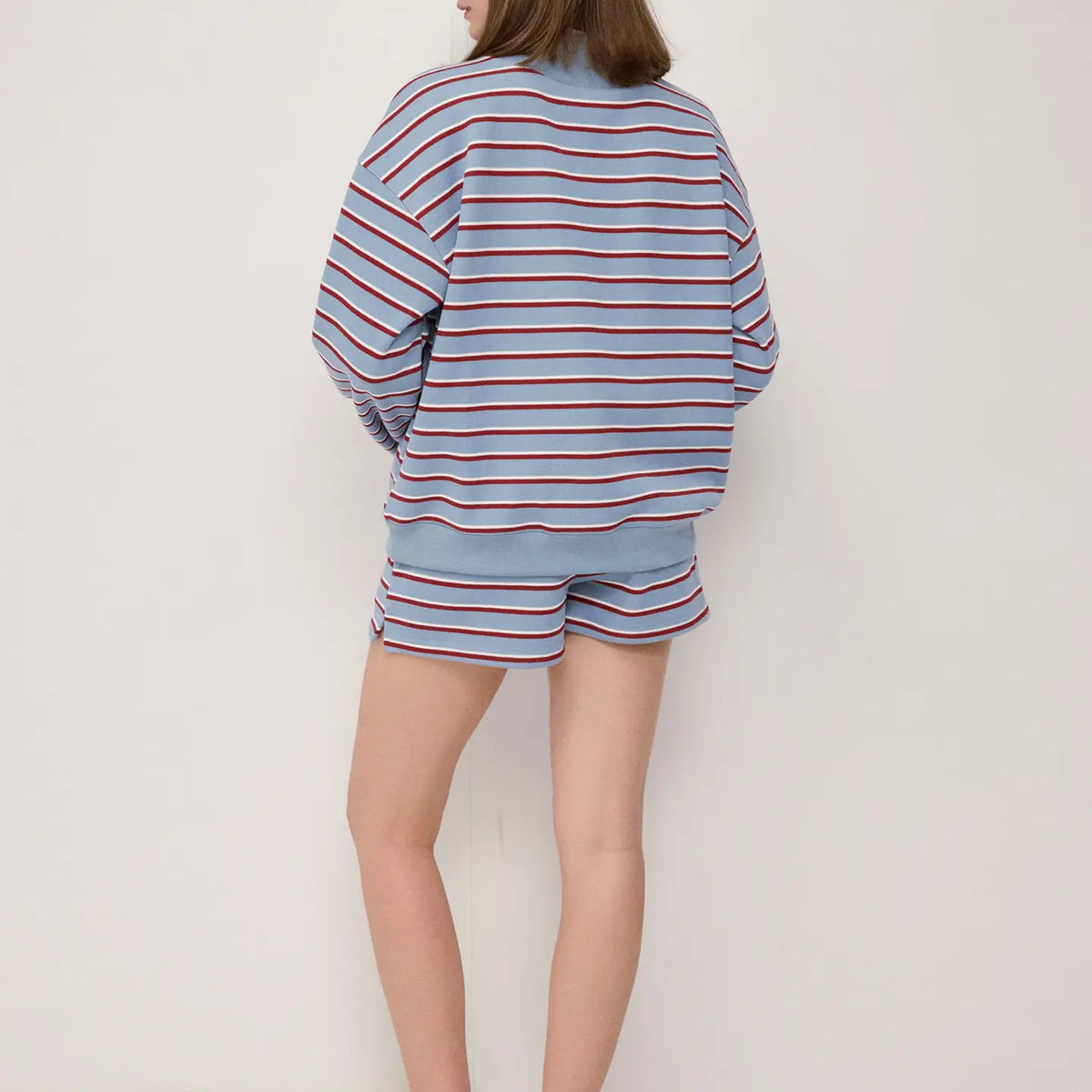 Striped Knit Shorts - Blue, Burgundy + White