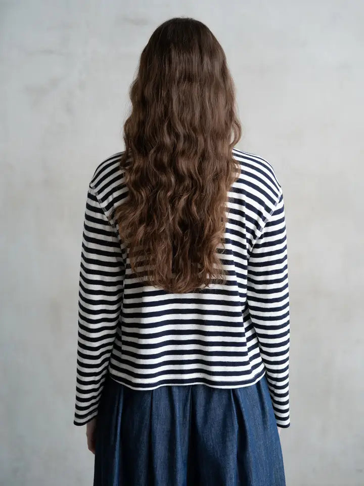 Striped Round Neck Top - Navy Stripe
