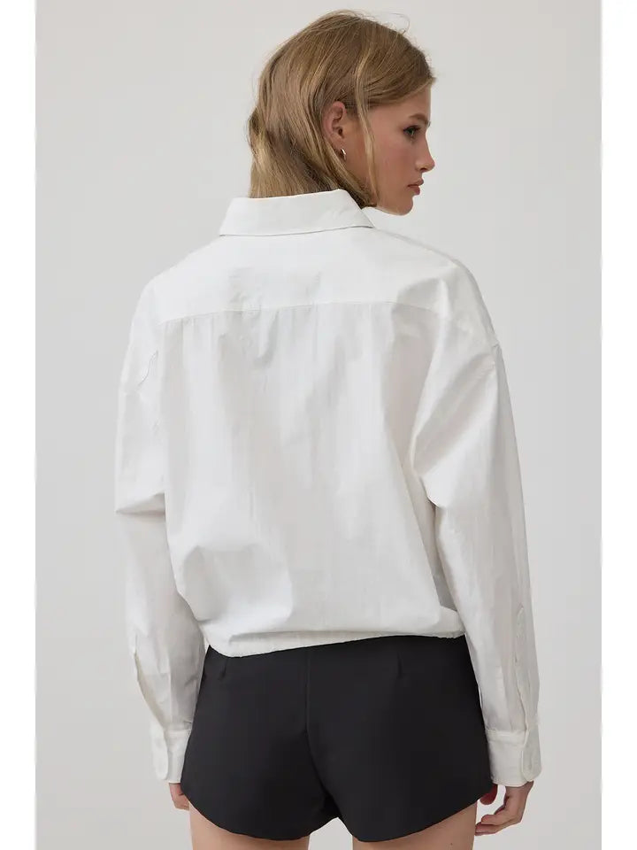 Button Up Drawstring Top - White
